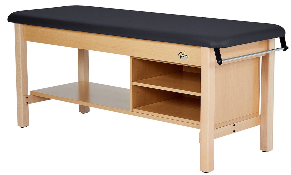 Aristo H-Brace Treatment Table. Flat Top w/ Shelves & Removable Face-Cushion [Black Antimicrobial Upholstery]