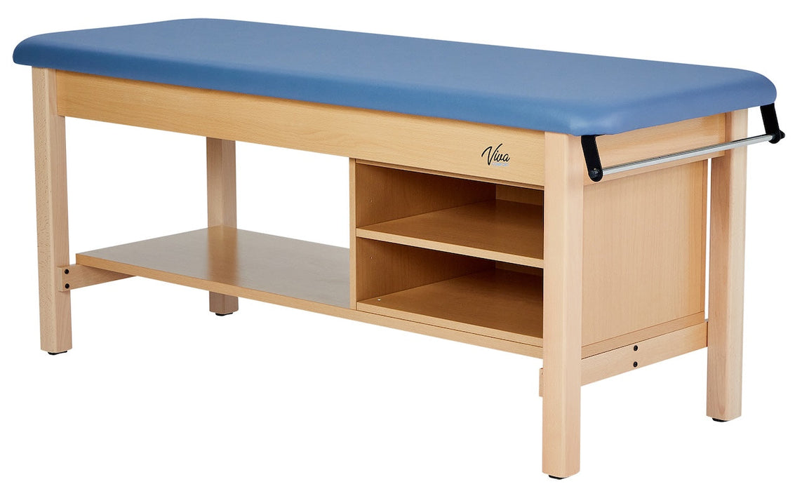 Aristo H-Brace Treatment Table. Flat Top w/ Shelves & Removable Face-Cushion [Blue Antimicrobial Upholstery]