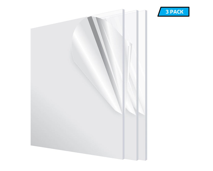 Acrylic Plexiglass Sheet 1/8 Inches Thick 12" x 12" Clear 3 Pack