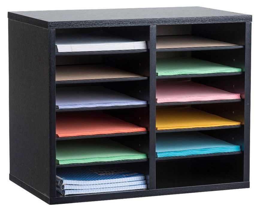 Wooden Literature Organizer 12 Compartments Black