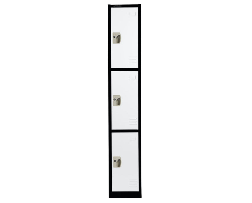 Large Locker w/ 3 Doors & 3 Hooks, Black w/ White Door
