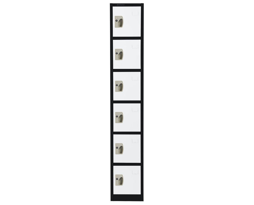 Large 6 Door Locker. Black Body w/ White Doors
