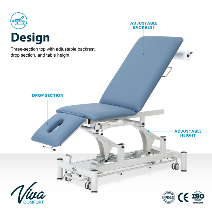 Power Hi-Lo Exam Table w/ Open Base, Adjustable Back, Drop Section, Casters & Antimicrobial Upholstery [Stirrups & Paper Dispenser Option]