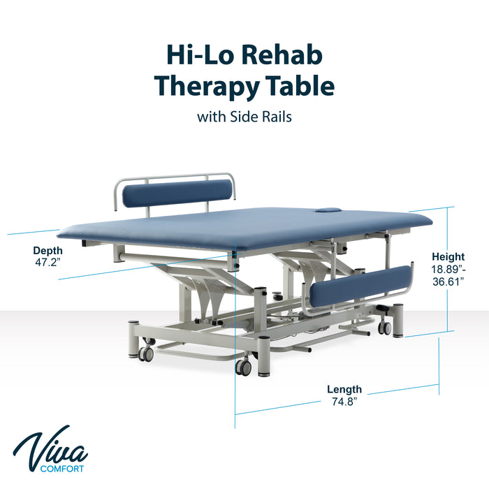Bariatric Power Hi-Lo Rehab Therapy Table w/ Flat Top, Side Rails w/ Casters & Antimicrobial Upholstery