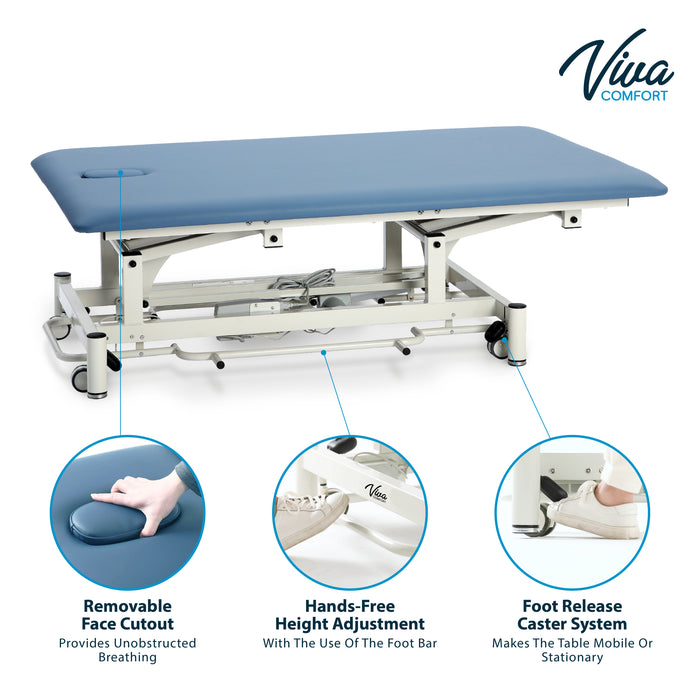 Bariatric Power Hi-Lo Rehab Therapy Table w/ Flat Top, Side Rails w/ Casters & Antimicrobial Upholstery