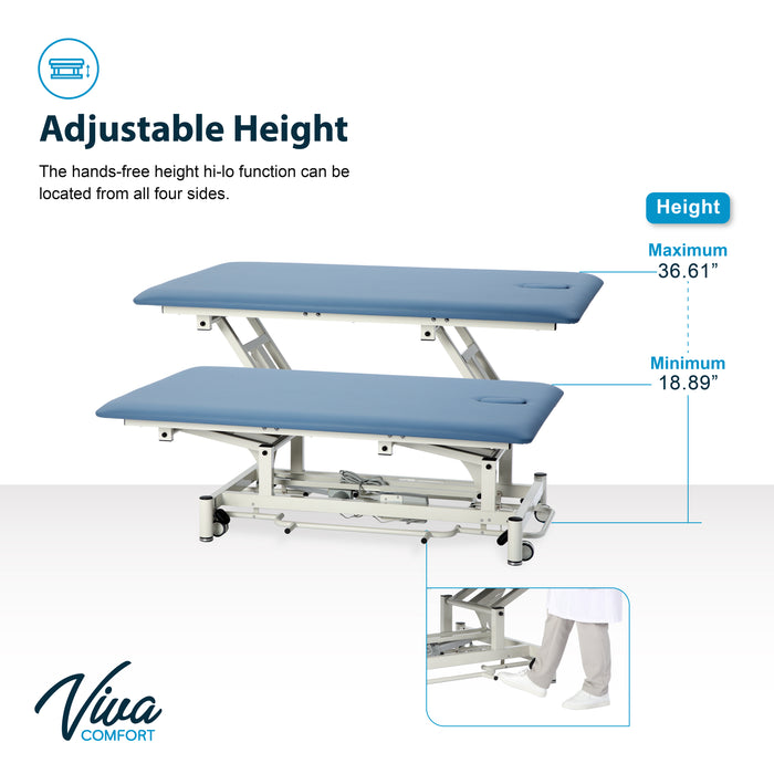 Bariatric Power Hi-Lo Rehab Therapy Table w/ Flat Top, Side Rails w/ Casters & Antimicrobial Upholstery