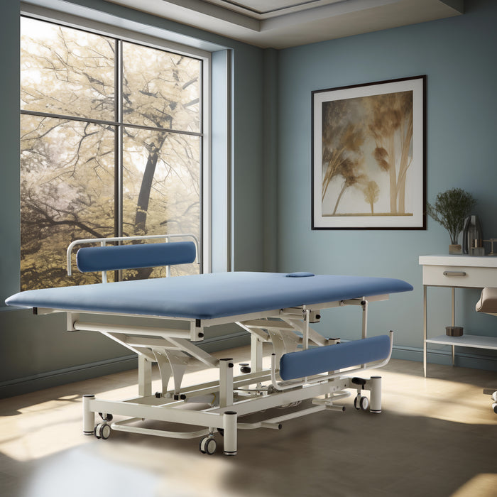 Bariatric Power Hi-Lo Rehab Therapy Table w/ Flat Top, Side Rails w/ Casters & Antimicrobial Upholstery