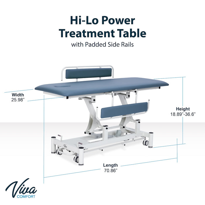 Power Hi-Lo Treatment Table w/ Flat Top, Casters, Side Rails & Antimicrobial Upholstery [Changing Table]