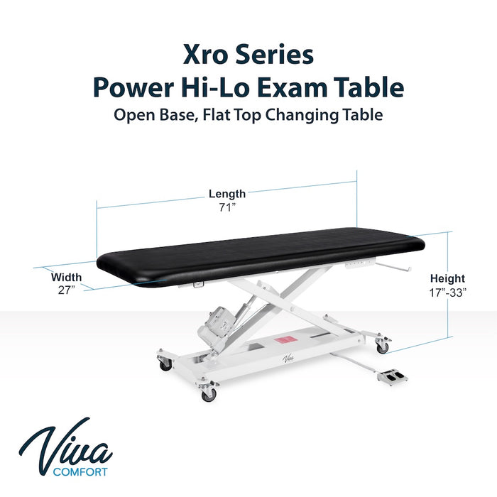 XRO Power Hi-Lo Exam Table, Open Base w/ Flat Top, Casters & Antimicrobial Upholstery