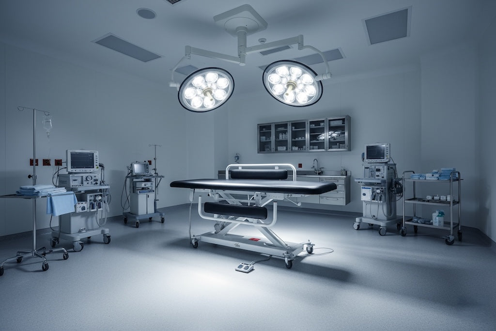 XRO Power Hi-Lo Exam Table, Open Base w/ Flat Top, Casters & Antimicrobial Upholstery