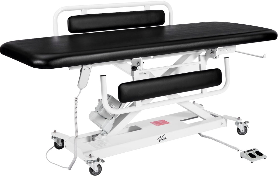 XRO Power Hi-Lo Exam Table, Open Base w/ Flat Top, Casters, Handrail & Antimicrobial Upholstery, ADA Compliant