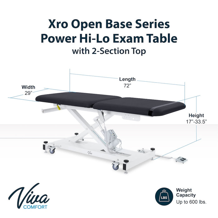 XRO Power Hi-Lo Exam Table. Open Base w/ Adjustable Back & Antimicrobial Upholstery
