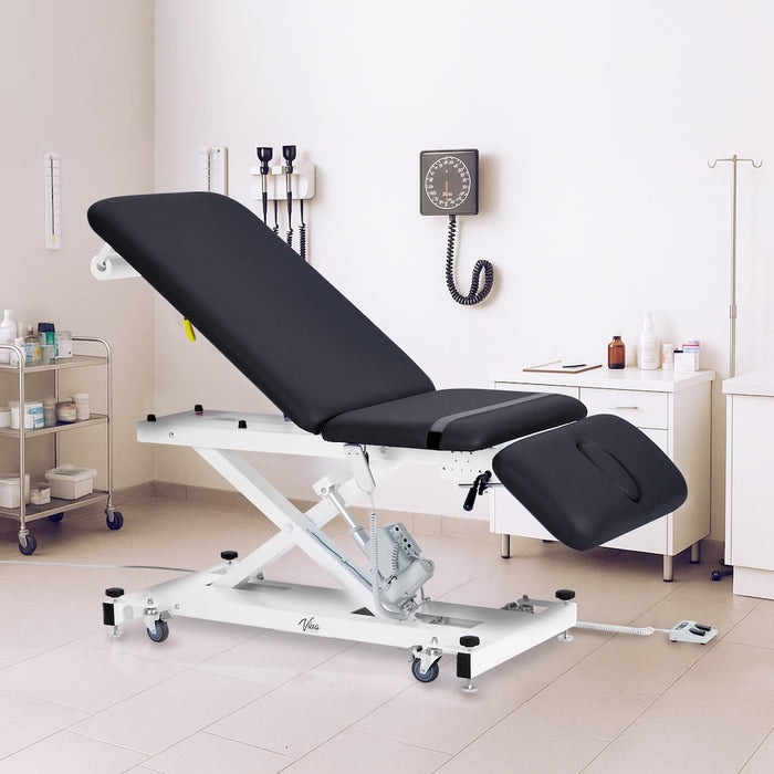 XRO Power Hi-Lo Exam Table. Open Base w/ 3-Section Top (Adjustable Back, Drop / Headrest Section & Antimicrobial Upholstery)