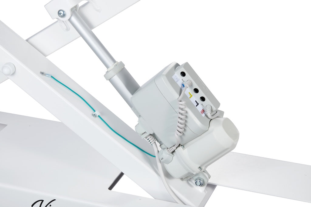 XRO Power Hi-Lo Exam Table. Open Base w/ 3-Section Top (Adjustable Back, Drop / Headrest Section & Antimicrobial Upholstery)