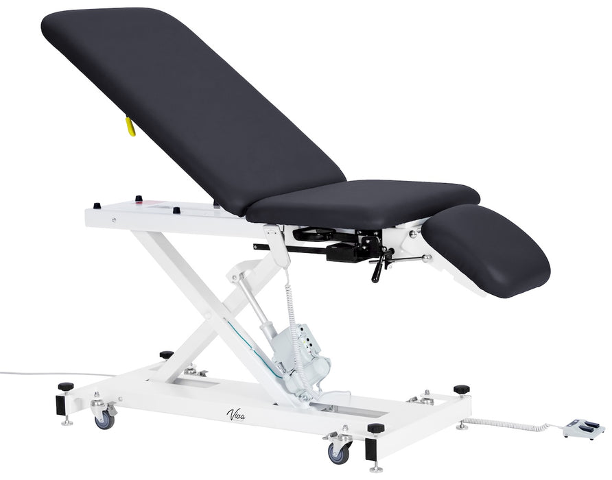 XRO Power Hi-Lo Exam Table. Open Base w/ Adjustable Back, Stirrups, Leg-Rest Drop Section, Casters & Antimicrobial Upholstery [Black]