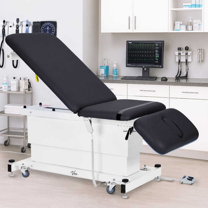 XRO Power Hi-Lo Exam Table. Shrouded Base w/ 3-Section Top (Adjustable Back, Drop / Headrest Section & Antimicrobial Upholstery)