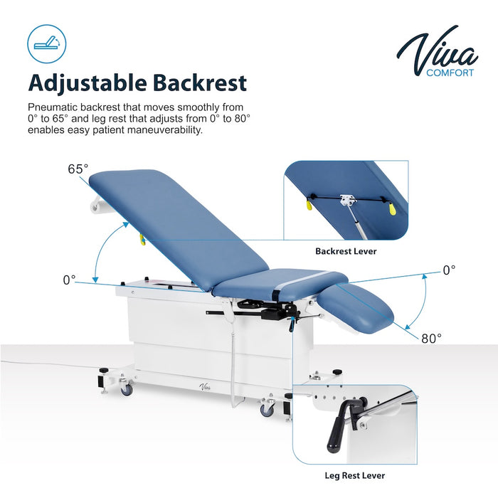 XRO Power Hi-Lo Exam Table. Shrouded Base w/ 3-Section Top & Stirrups (Adjustable Back, Leg-Rest Drop Section & Antimicrobial Upholstery)