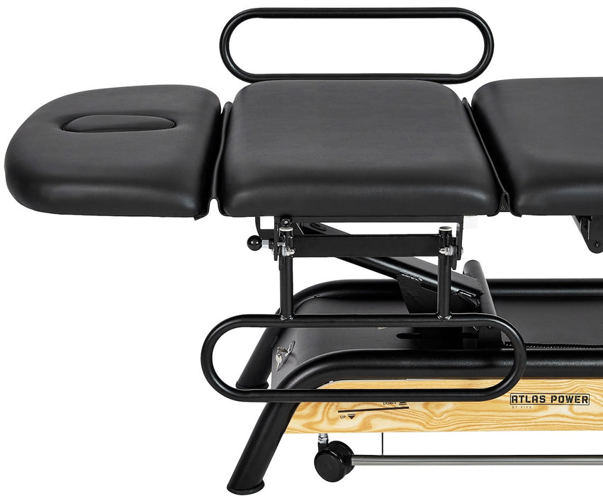 Atlas Power Hi-Lo Treatment Table, Open Base w/ Adjustable Back, Drop Section, Casters & Antimicrobial Upholstery