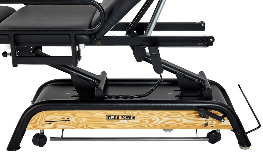 Atlas Power Hi-Lo Treatment Table, Open Base w/ Adjustable Back, Drop Section, Casters & Antimicrobial Upholstery