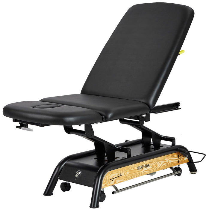 Atlas Power Hi-Lo Treatment Table, Open Base w/ Adjustable Back, Drop Section, Casters & Antimicrobial Upholstery