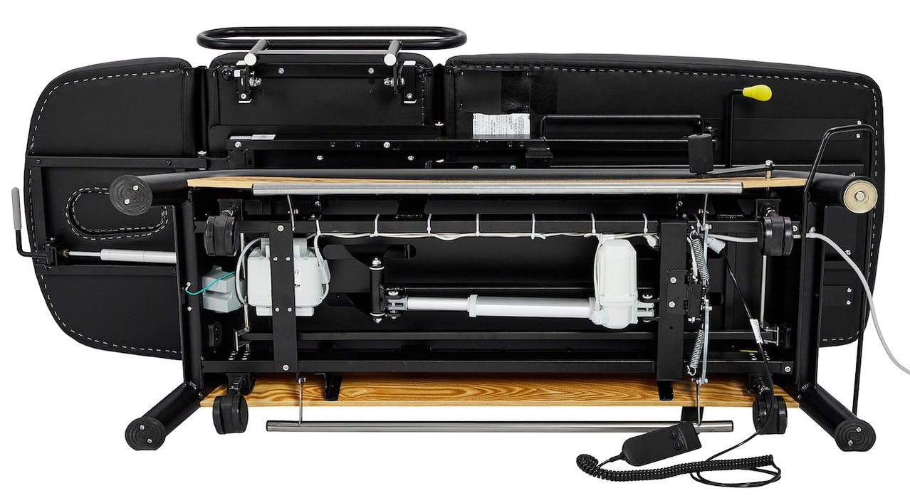 Atlas Power Hi-Lo Treatment Table, Open Base w/ Adjustable Back, Drop Section, Casters & Antimicrobial Upholstery