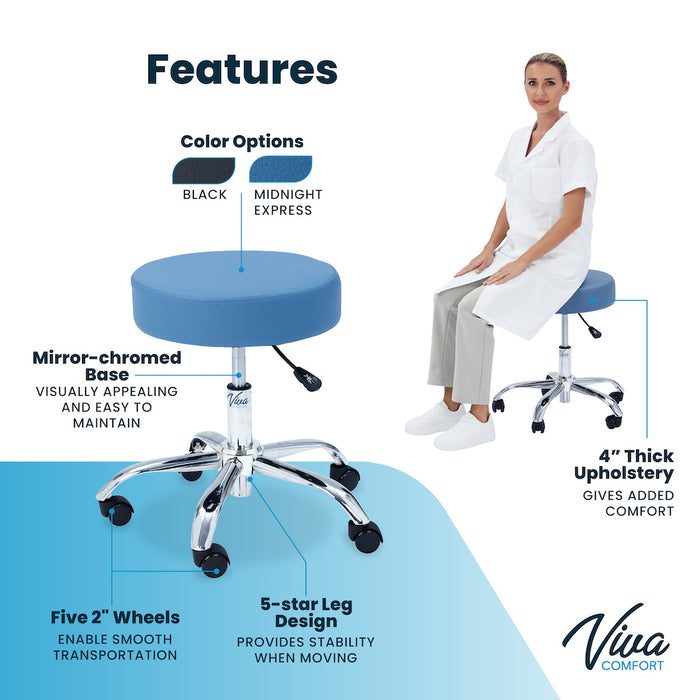 Pneumatic Height Adjustable Exam Stool w/ Backrest Option