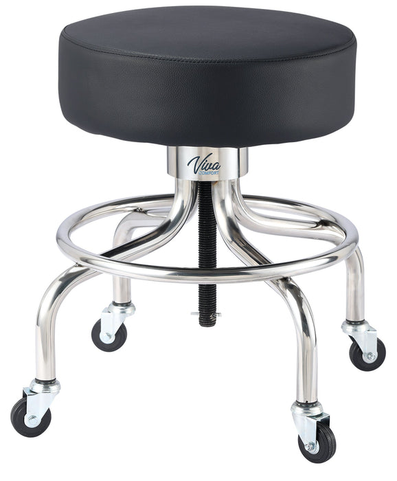 Height Adjustable Exam Stool w/ Circular Foot Ring [Black Antimicrobial Upholstery]
