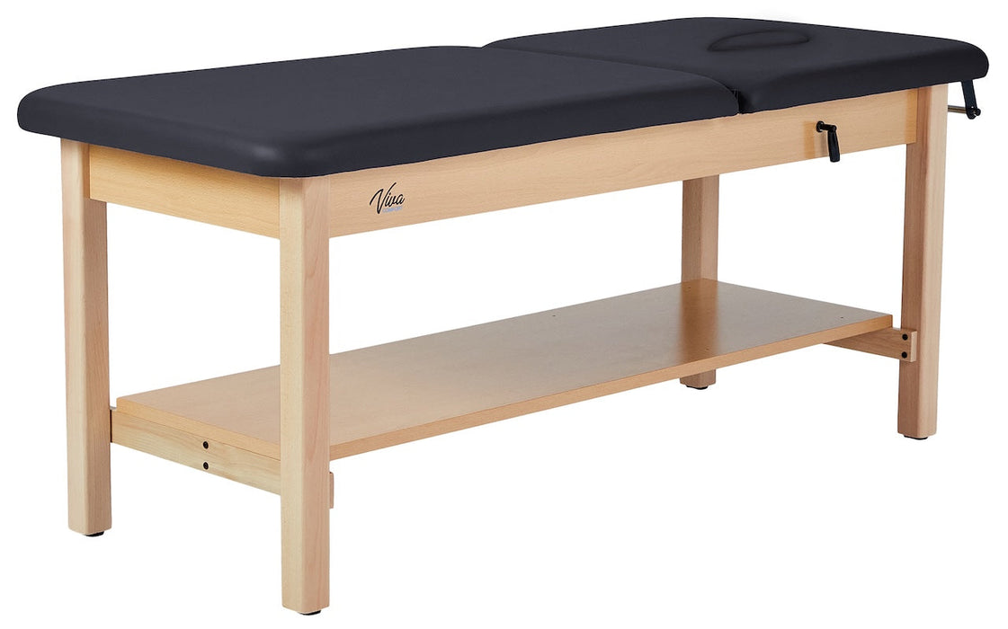 Aristo H-Brace Treatment Table w/ Shelf, Adjustable Back & Removable Face-Cushion. Bariatric [Black Antimicrobial Upholstery]
