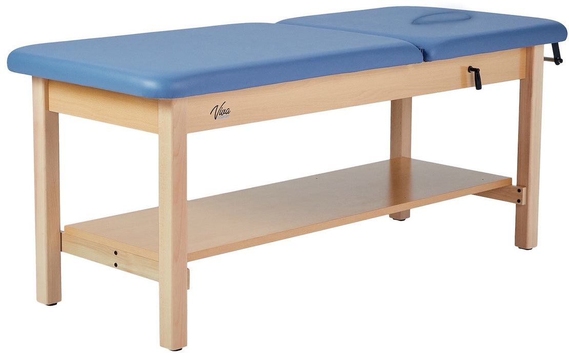 Aristo H-Brace Treatment Table w/ Shelf, Adjustable Back & Removable Face-Cushion. Bariatric [Blue Antimicrobial Upholstery]
