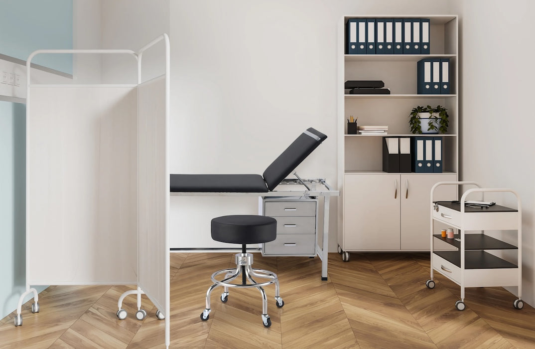 Height Adjustable Exam Stool w/ Circular Foot Ring & Antimicrobial Upholstery
