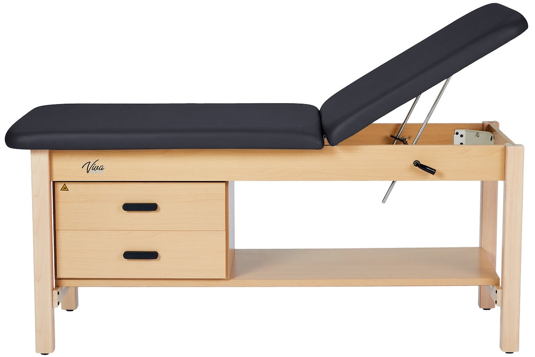 Aristo H-Brace Treatment Table w/ Adjustable Back, Shelf & Drawers [Black Antimicrobial Upholstery]