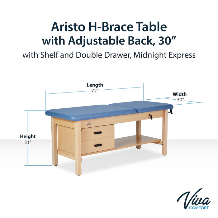 Bariatric Aristo H-Brace Treatment Table w/ Adjustable Back, Shelf, Drawers & Antimicrobial Upholstery