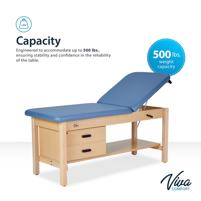 Bariatric Aristo H-Brace Treatment Table w/ Adjustable Back, Shelf, Drawers & Antimicrobial Upholstery