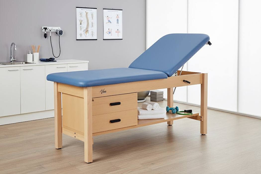 Bariatric Aristo H-Brace Treatment Table w/ Adjustable Back, Shelf, Drawers & Antimicrobial Upholstery