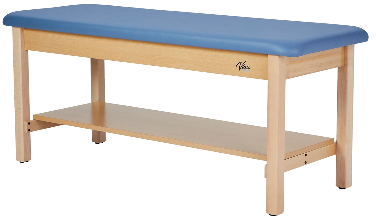 Aristo H-Brace Treatment Table. Flat Top w/ Shelf [Blue Antimicrobial Upholstery]