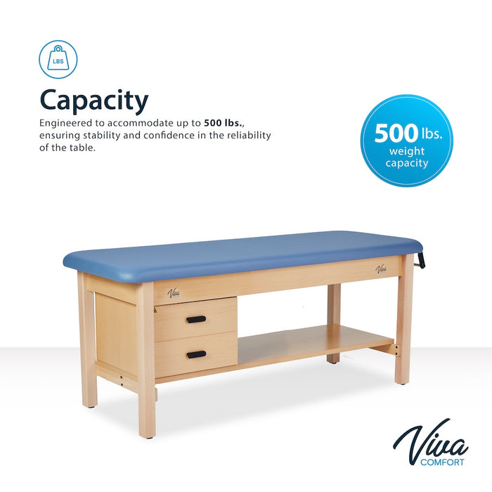 Aristo H-Brace Treatment Table. Flat Top w/ Shelf, Drawers & Antimicrobial Upholstery
