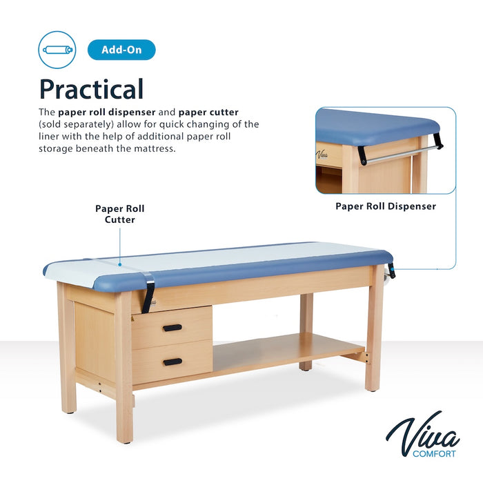 Aristo H-Brace Treatment Table. Flat Top w/ Shelf, Drawers & Antimicrobial Upholstery