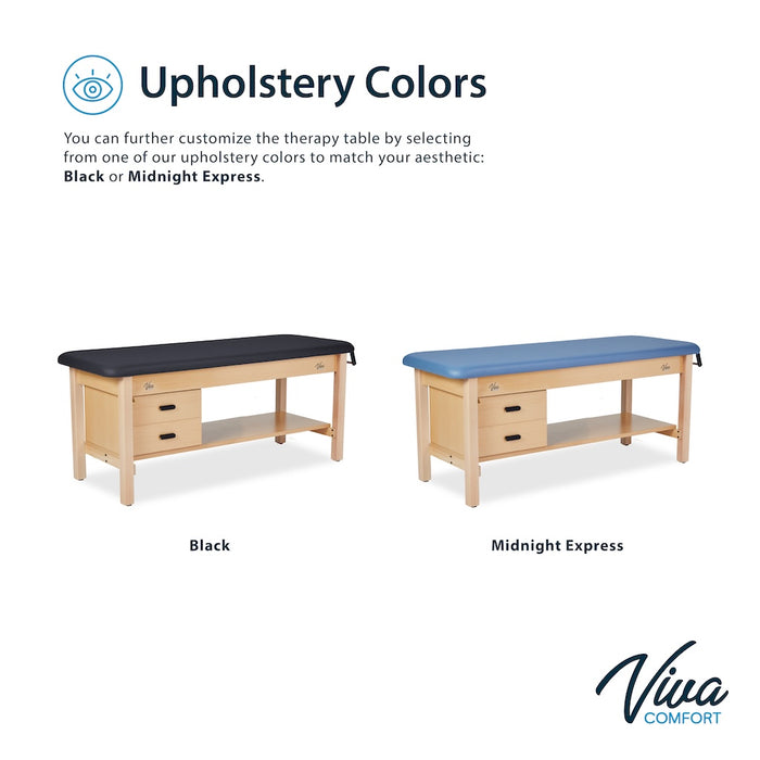 Aristo H-Brace Treatment Table. Flat Top w/ Shelf, Drawers & Antimicrobial Upholstery