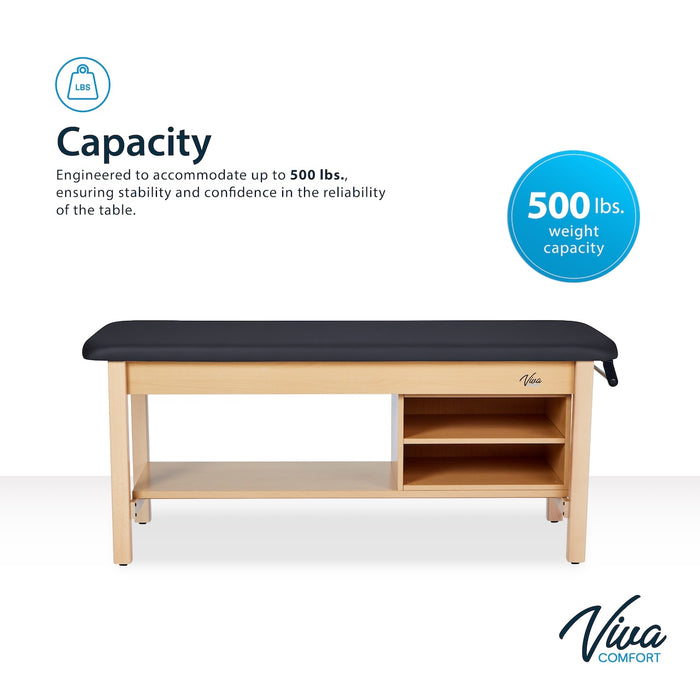 Aristo H-Brace Treatment Table. Flat Top w/ Shelves & Antimicrobial Upholstery