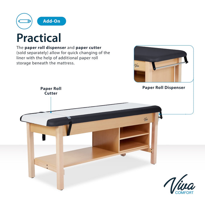 Aristo H-Brace Treatment Table. Flat Top w/ Shelves & Antimicrobial Upholstery