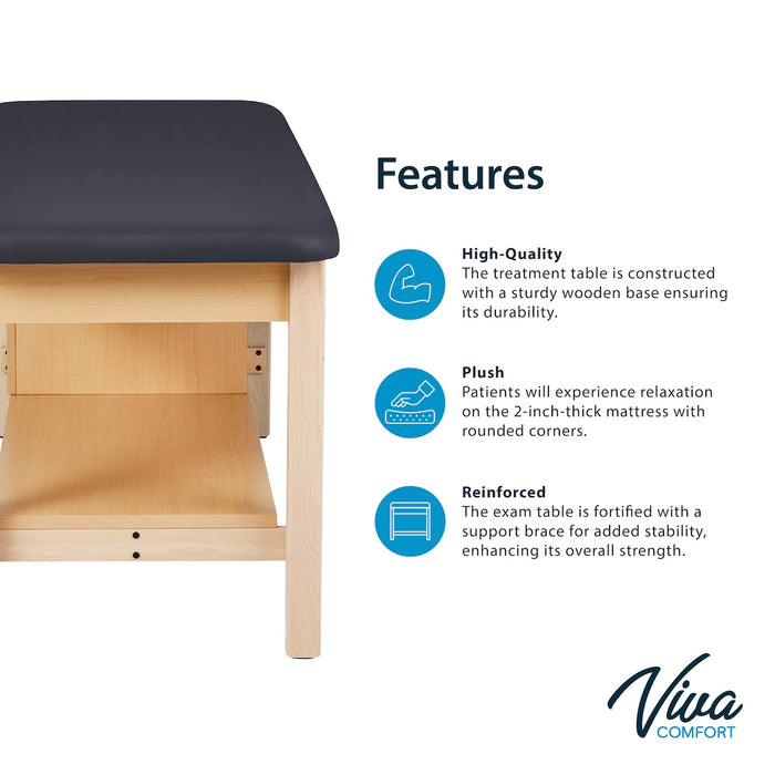 Aristo H-Brace Treatment Table. Flat Top w/ Shelves & Antimicrobial Upholstery