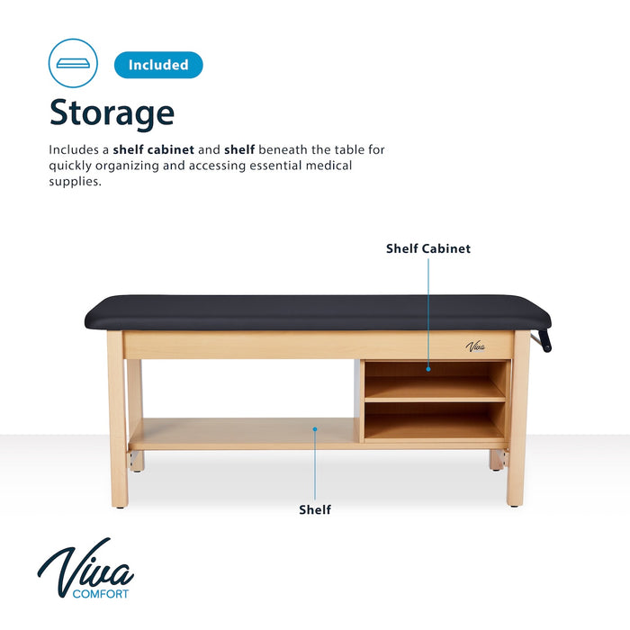 Aristo H-Brace Treatment Table. Flat Top w/ Shelves & Antimicrobial Upholstery