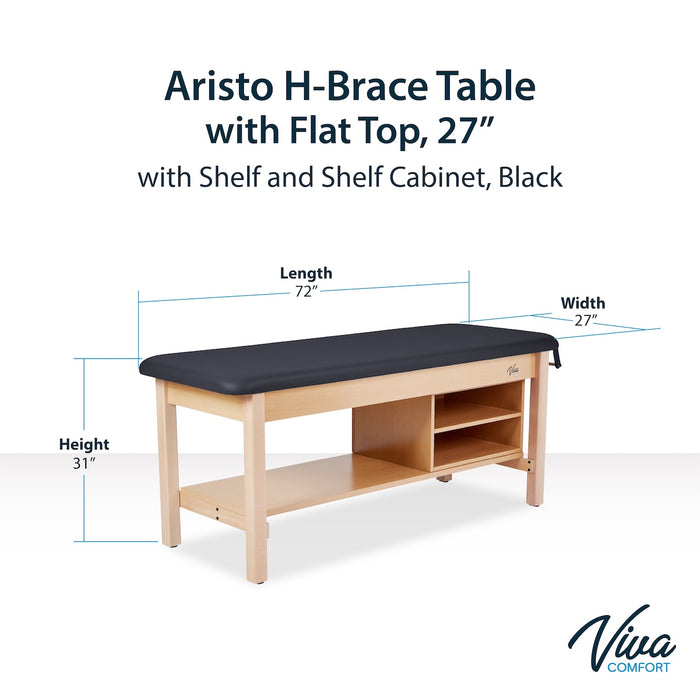 Aristo H-Brace Treatment Table. Flat Top w/ Shelves & Antimicrobial Upholstery