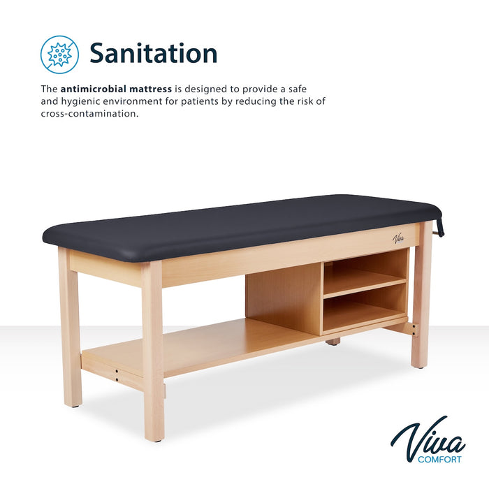 Aristo H-Brace Treatment Table. Flat Top w/ Shelves & Antimicrobial Upholstery
