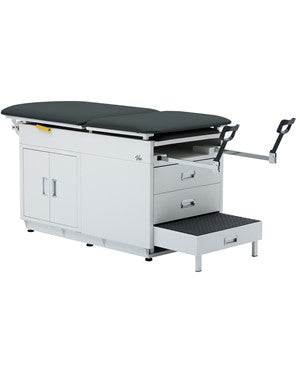Grande Exam Table w/ Steel Cabinet, Adjustable Back, Step Stool (Antimicrobial Upholstery. Stirrups Option)
