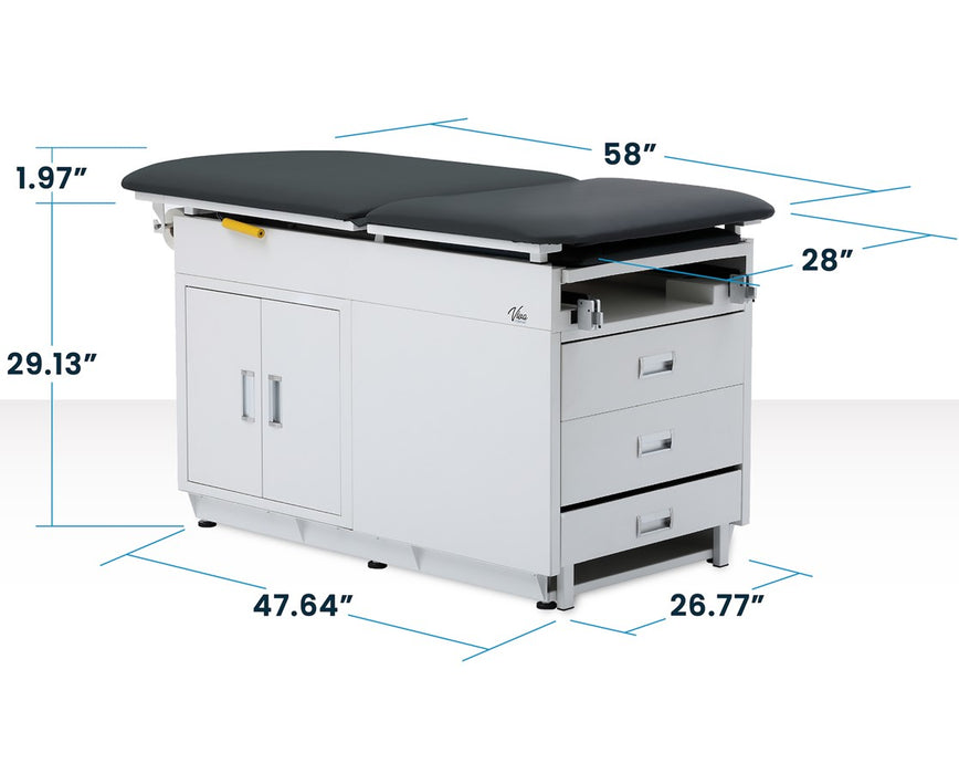 Grande Exam Table w/ Steel Cabinet, Adjustable Back, Step Stool (Antimicrobial Upholstery. Stirrups Option)