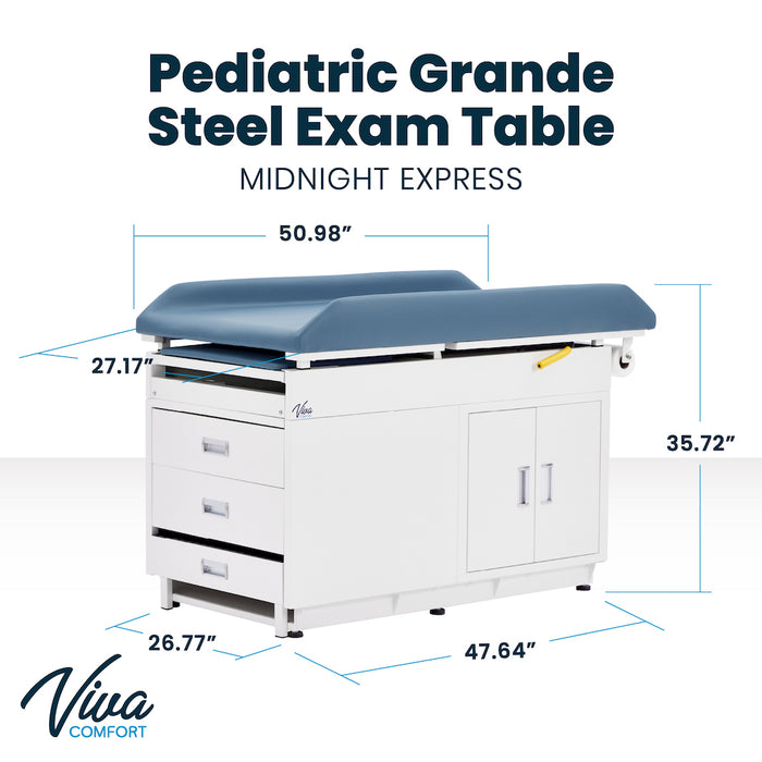 Pediatric Grande Cabinet Exam Table. Steel Base w/ Step Stool, Pull Out Leg-Rest, 2 Drawers & 2 Doors