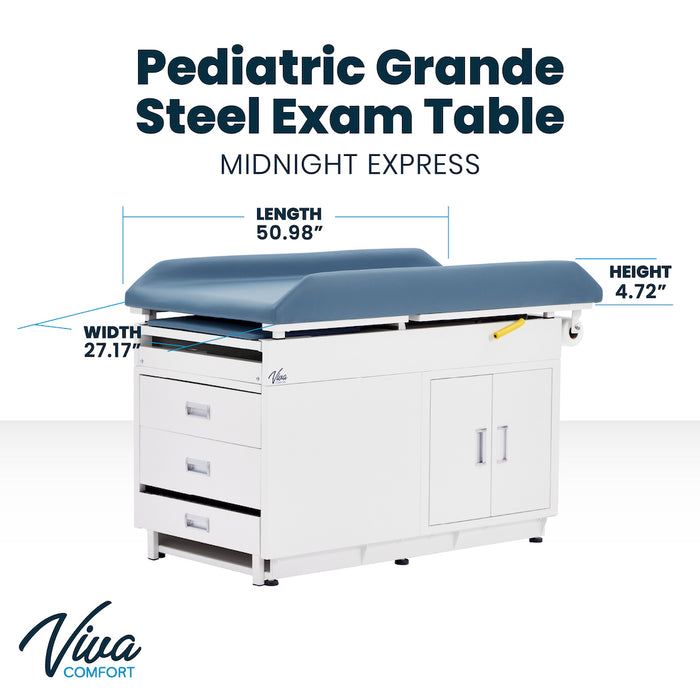 Pediatric Grande Cabinet Exam Table. Steel Base w/ Step Stool, Pull Out Leg-Rest, 2 Drawers & 2 Doors