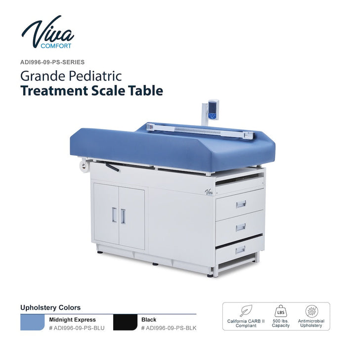 Grande Pediatric Cabinet Treatment Scale Table w/ 2 Doors & 2 Drawers. Antimicrobial Upholstery