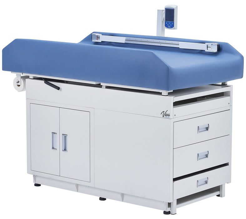 Grande Pediatric Cabinet Treatment Scale Table w/ 2 Doors & 2 Drawers. Midnight Express Antimicrobial Upholstery
